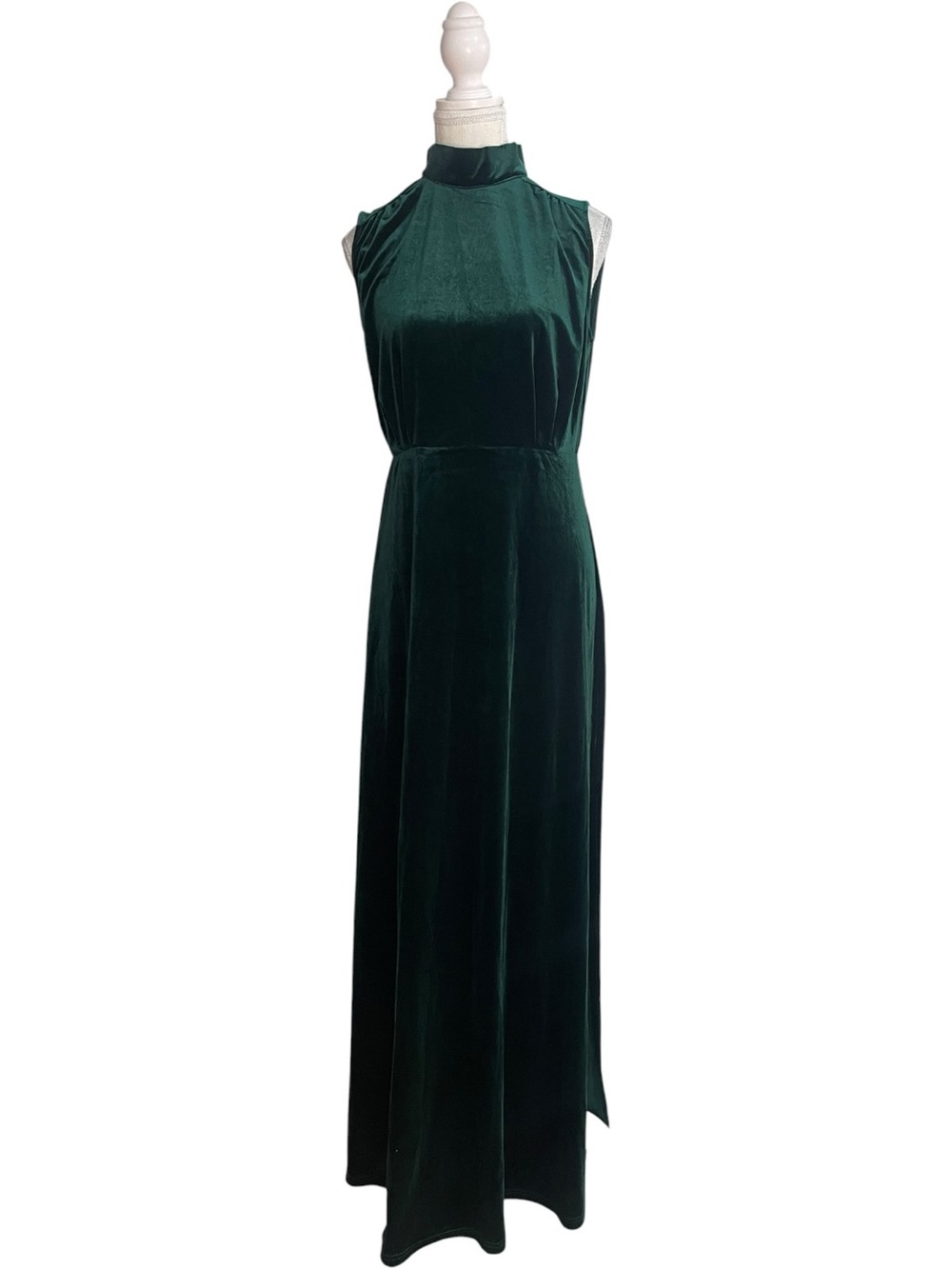 Lulus Classic Elegance Mock Neck Sleeveless Velvet Maxi Dress Dark Green